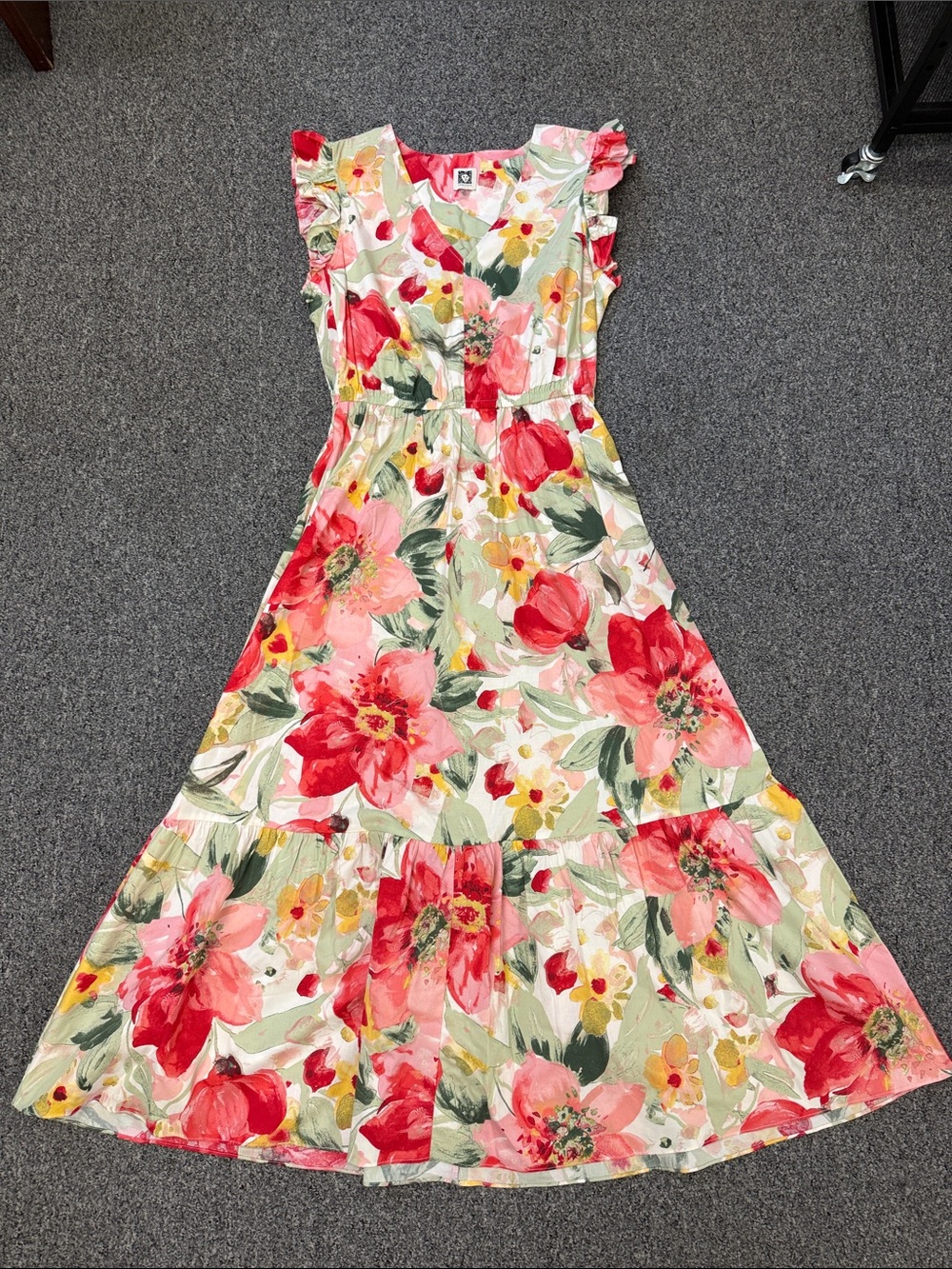 Anne Klein Floral Maxi Dress in Red, Pink & Green